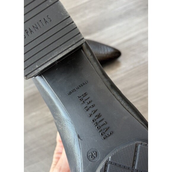 Hispanitas Black Leather Heels Size 11 Pointed Toe Block Heel 42 Spain - Picture 10 of 10